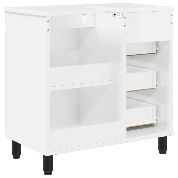 Шкаф със светло за баня Бял гланц 60 x 35 x 60 см