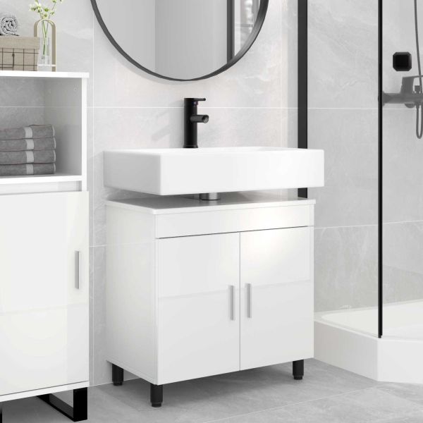 Шкаф със светло за баня Бял гланц 60 x 35 x 60 см