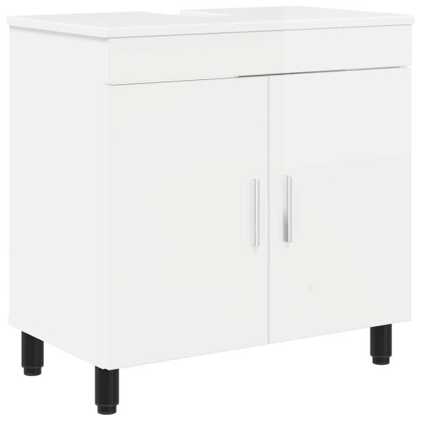 Шкаф със светло за баня Бял гланц 60 x 35 x 60 см
