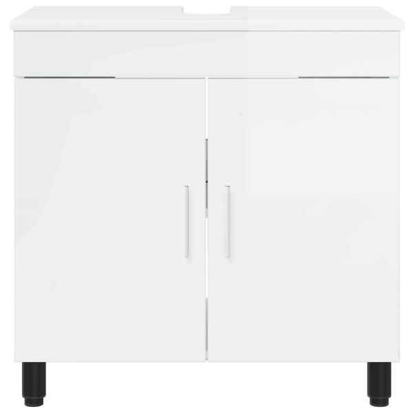 Шкаф със светло за баня Бял гланц 60 x 35 x 60 см
