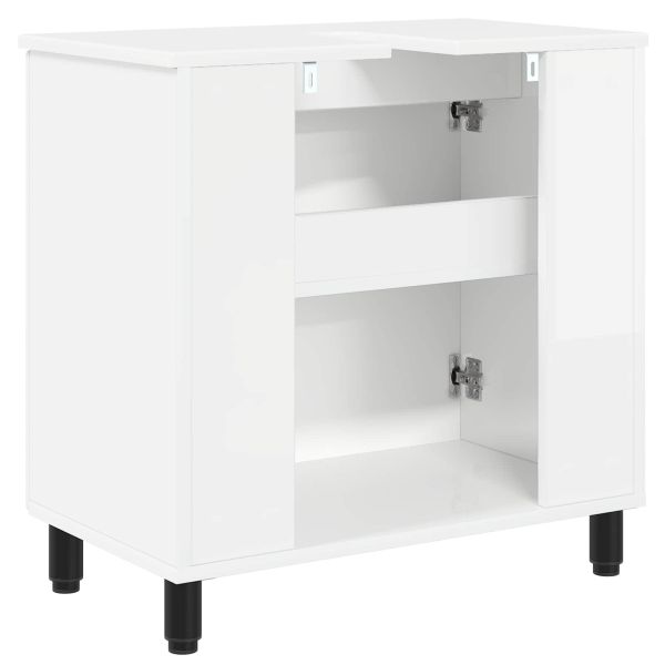 Шкаф със светло за баня Бял гланц 60 x 35 x 60 см