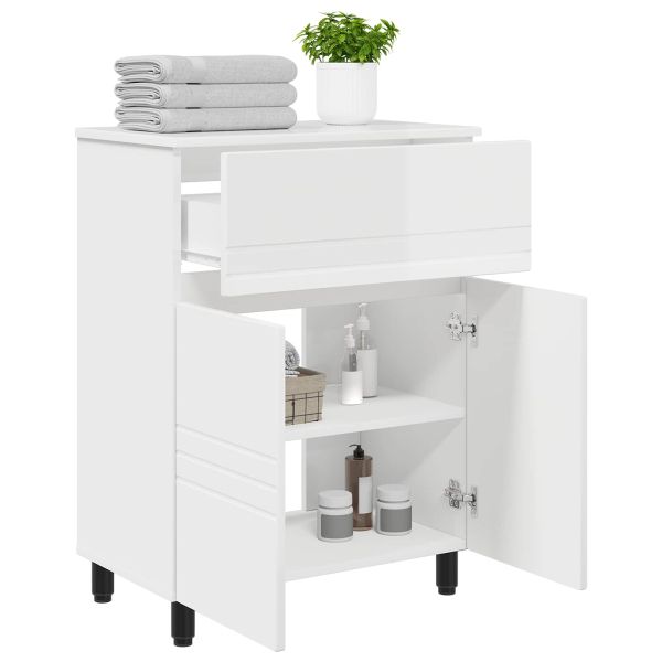 Шкаф със светло за баня Бял гланц 60 x 35 x 80 см
