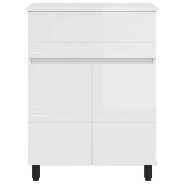 Шкаф със светло за баня Бял гланц 60 x 35 x 80 см