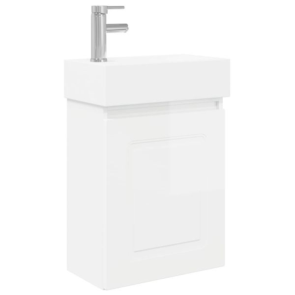 Мивка за баня със смесител Бял гланц 45,5 x 22,5 x 84 см