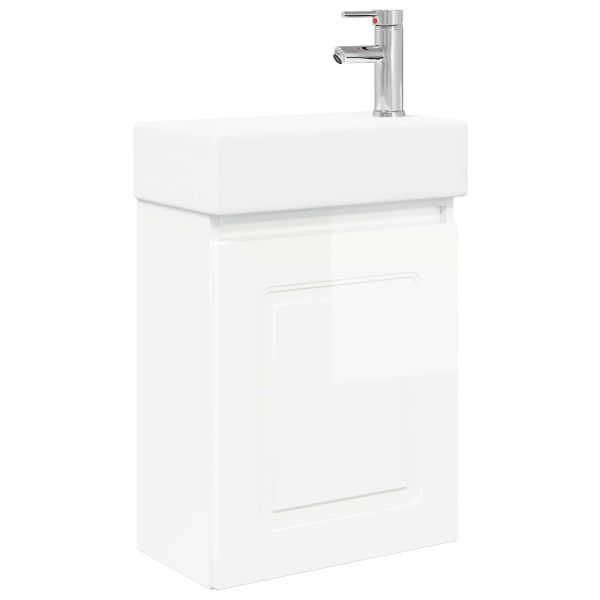 Мивка за баня със смесител Бял гланц 45,5 x 22,5 x 84 см