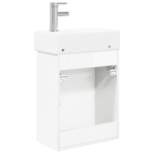 Мивка за баня със смесител Бял гланц 45,5 x 22,5 x 84 см