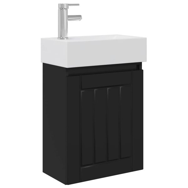 Мивка за баня със смесител Черно 45,5 x 25,5 x 84 см