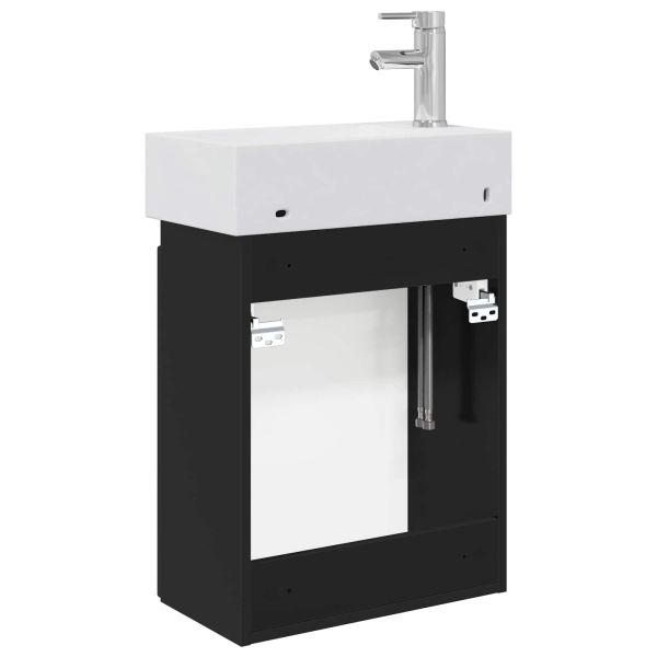 Мивка за баня със смесител Черно 45,5 x 25,5 x 84 см