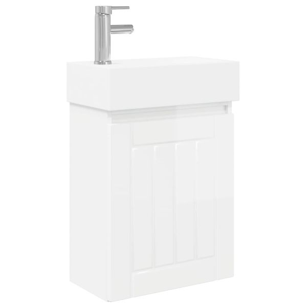 Мивка за баня със смесител Бял гланц 45,5 x 25,5 x 84 см