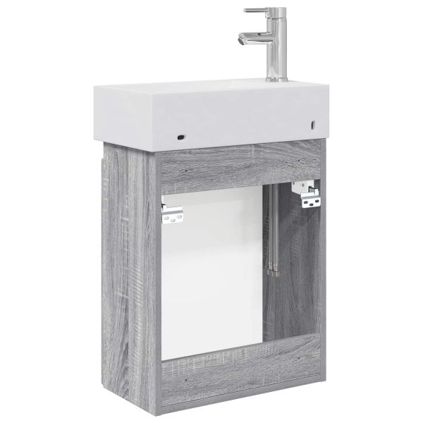 Мивка за баня със смесител Сив Сонома 45,5 x 25,5 x 84 см