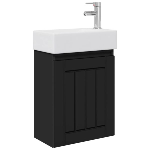 Мивка за баня със смесител Черно 45,5 x 25,5 x 84 см