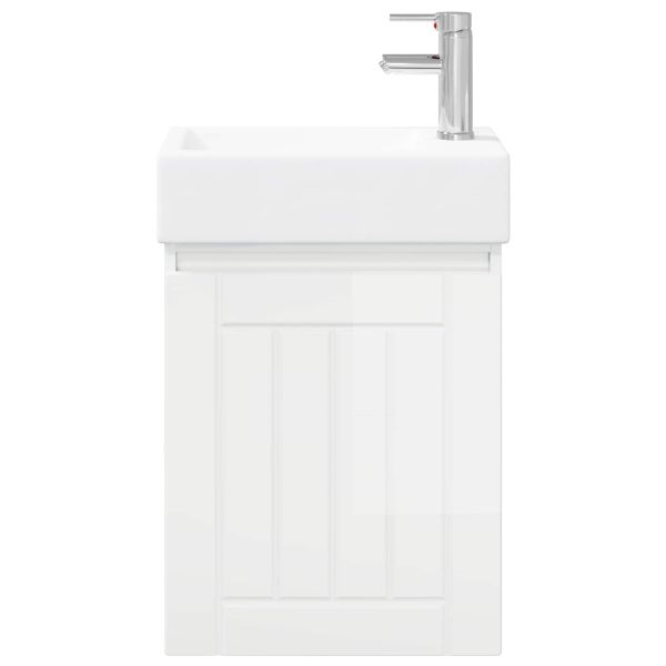 Мивка за баня със смесител Бял гланц 45,5 x 25,5 x 84 см