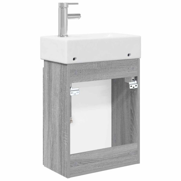 Мивка за баня със смесител Сив Сонома 45,5 x 25,5 x 84 см