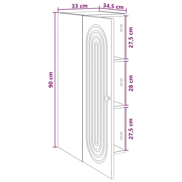 Стенно шкафче Бял гланц 33 x 34,5 x 90 см Инженерна дървесина