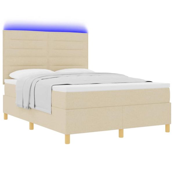 LED кутия за пружини с легло с матрак Крем 140 x 190 cm текстил