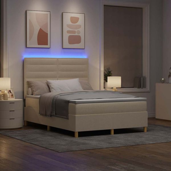 LED кутия за пружини с легло с матрак Крем 140 x 190 cm текстил