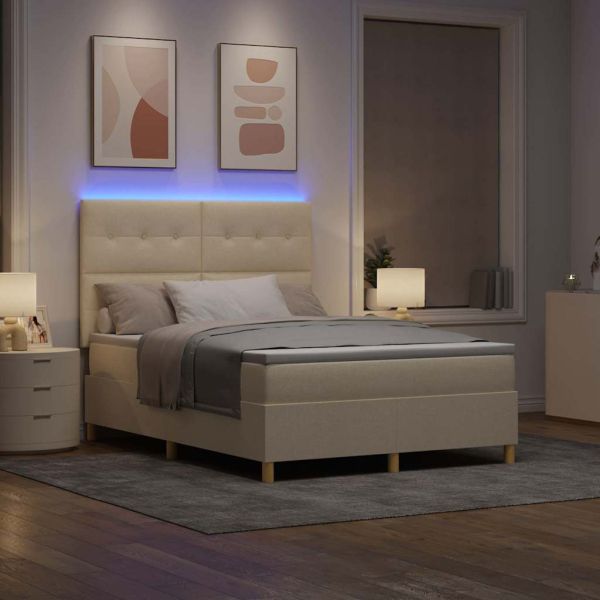 LED кутия за пружини с легло с матрак Крем 140 x 190 cm текстил