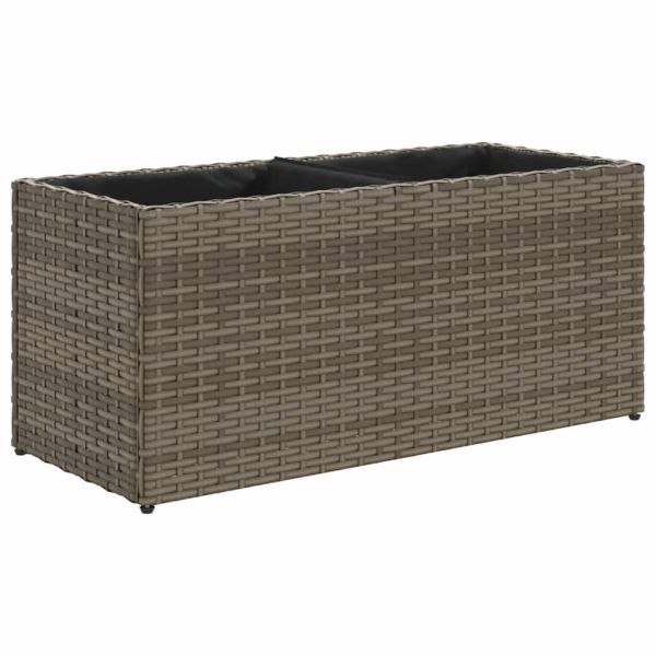 Градински плантер с 2 саксии, сив, 72x30x32 см, полиратан