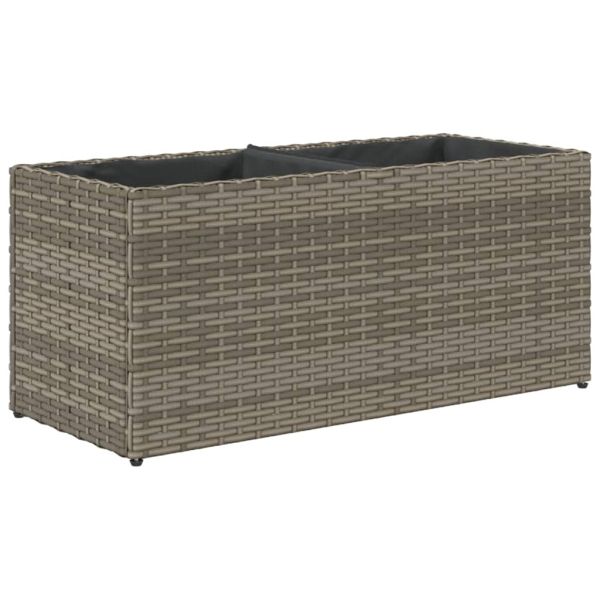 Градински плантер с 2 саксии, сив, 72x30x32 см, полиратан