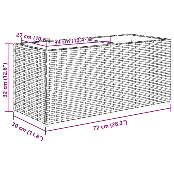 Градински плантер с 2 саксии, сив, 72x30x32 см, полиратан