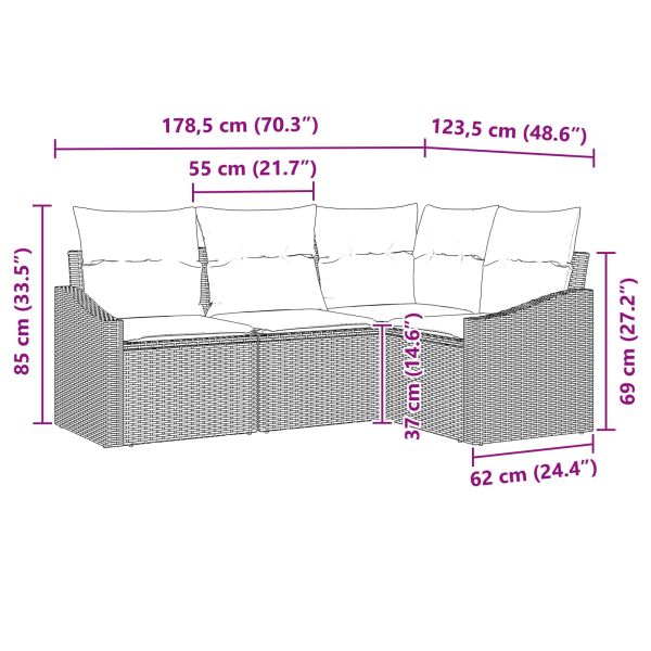 Комплект дивани с възглавница 4 pcs Черно полиратан