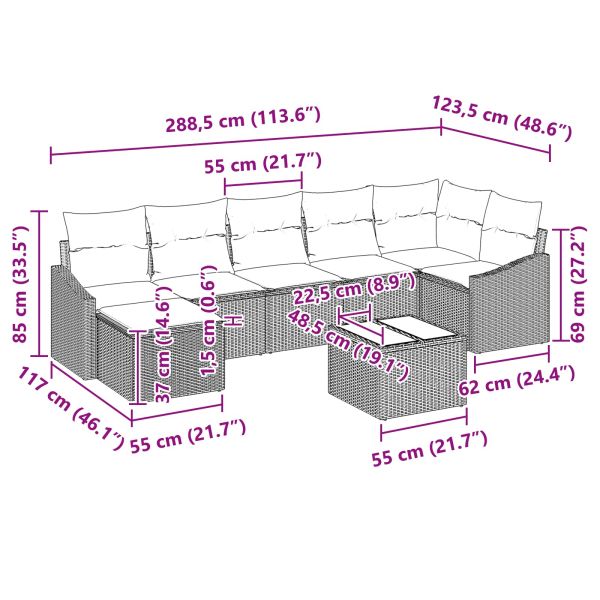 Комплект дивани с възглавница 8 pcs Черно полиратан