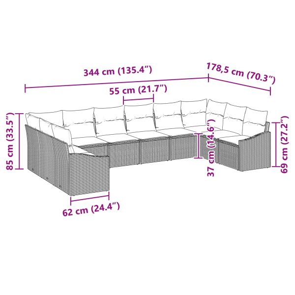 Комплект дивани с възглавница 10 pcs Черно полиратан