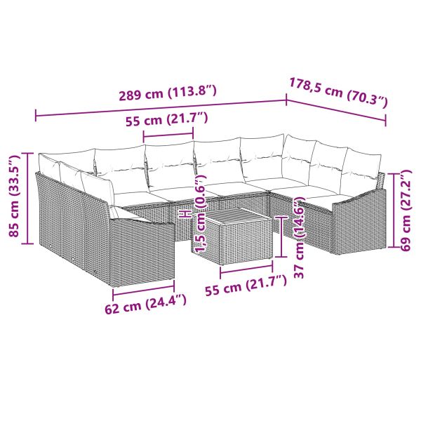 Градински Софа Комплект с възглавница 10 pcs Черно полиратан