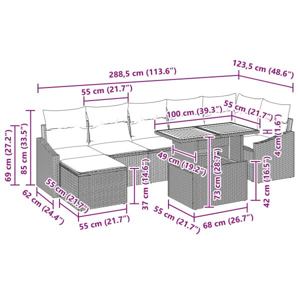 Градински Софа Комплект с възглавница 8 pcs Черен и Синьозелен