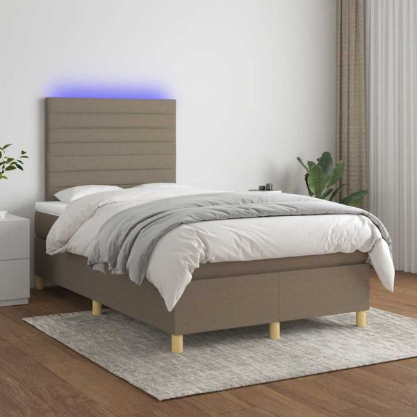 Боксспринг легло с матрак и LED, таупе, 120x190 см, плат