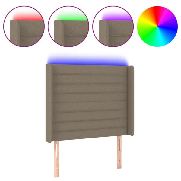 LED горна табла за легло, таупе, 103x16x118/128 см, плат