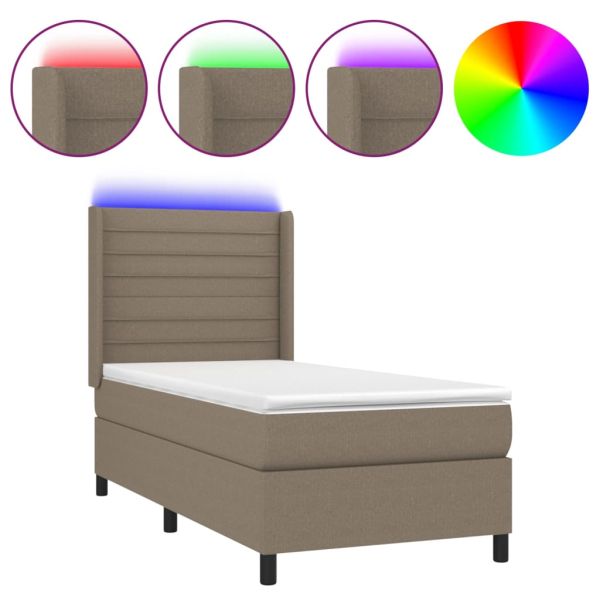 Боксспринг легло с матрак и LED, таупе, 100x200 см, плат