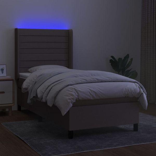 Боксспринг легло с матрак и LED, таупе, 100x200 см, плат