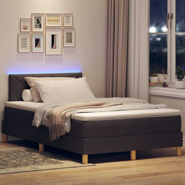 LED кутия за пружини с легло Тъмен кафяв 120 x 200 cm текстил