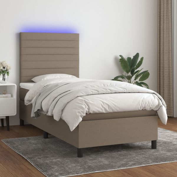 Боксспринг легло с матрак и LED, таупе, 100x200 см, плат