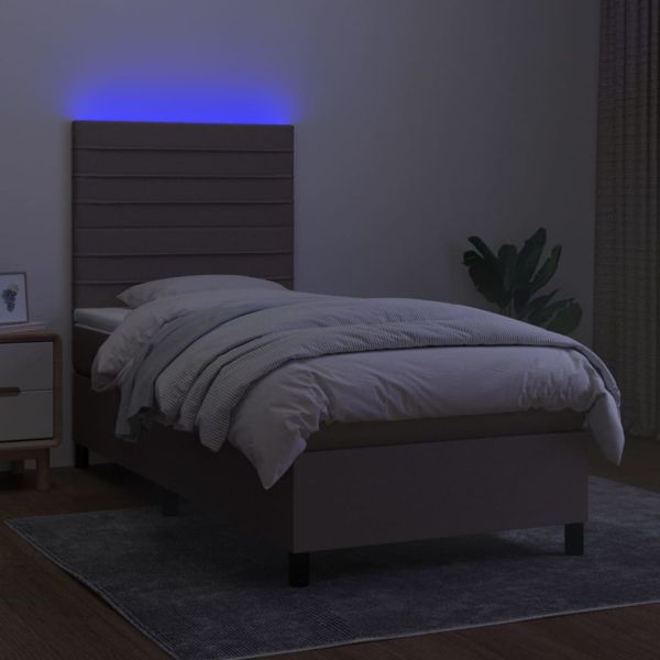 Боксспринг легло с матрак и LED, таупе, 100x200 см, плат