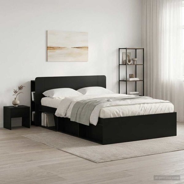 Табла за легло със съхранение Черен 135 x 18,5 x 80 см
