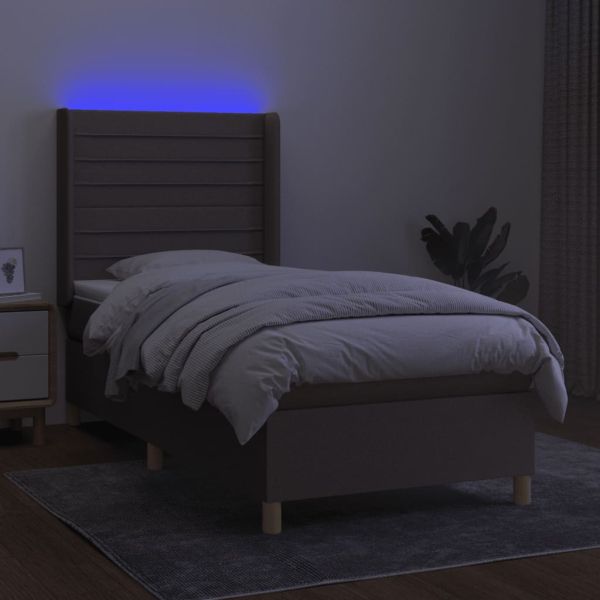 Боксспринг легло с матрак и LED, таупе, 100x200 см, плат