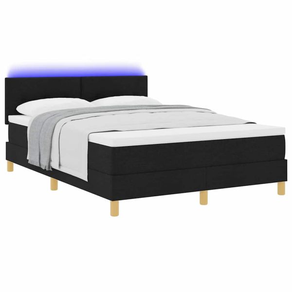 LED кутия за пружини с легло Черен 140 x 190 cm текстил