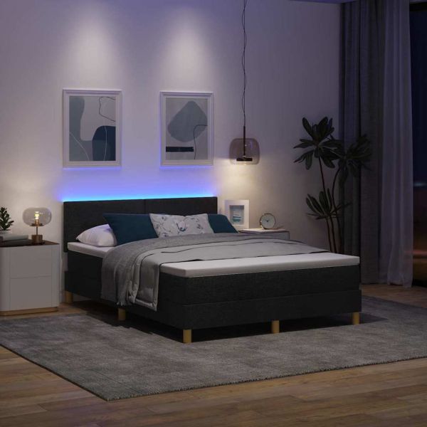 LED кутия за пружини с легло Черен 140 x 190 cm текстил