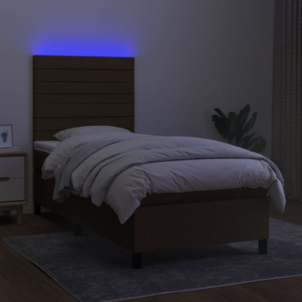 Боксспринг легло с матрак и LED, тъмнокафяво, 100x200 см, плат