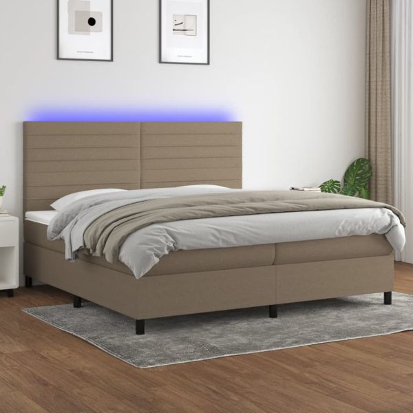 Боксспринг легло с матрак и LED, таупе, 200x200 см, плат