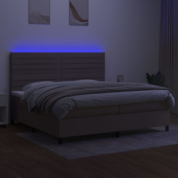 Боксспринг легло с матрак и LED, таупе, 200x200 см, плат