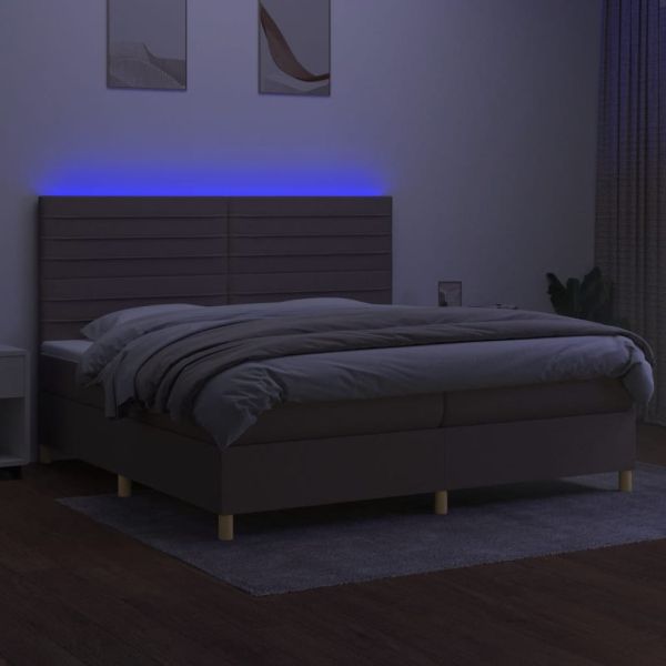 Боксспринг легло с матрак и LED, таупе, 200x200 см, плат
