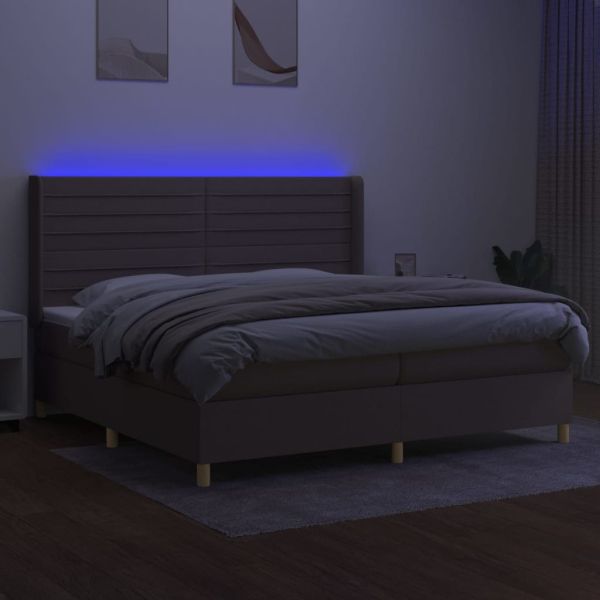 Боксспринг легло с матрак и LED, таупе, 200x200 см, плат