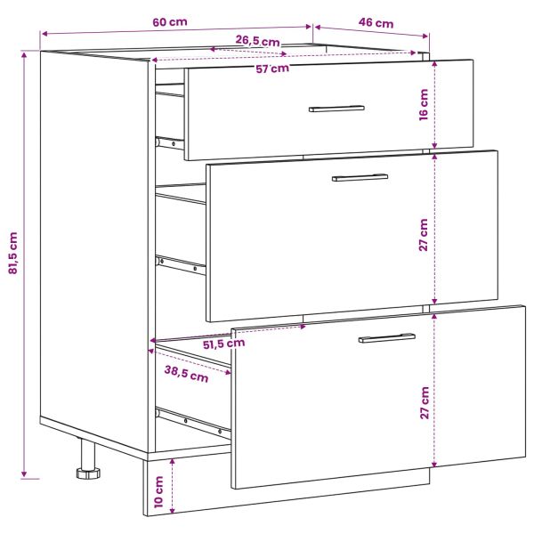 Кухненски базов шкаф с чекмедже Черния дъб 60 x 46 x 81,5 см