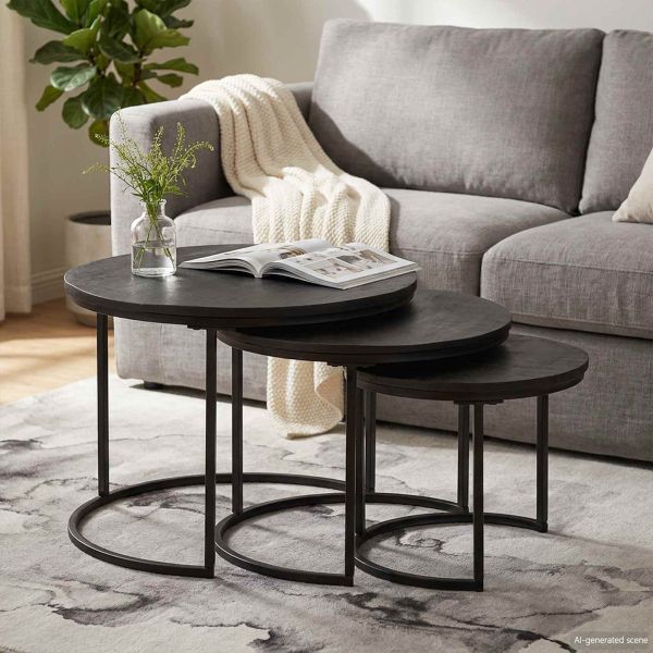 Nesting маси за кафе 3 pcs Масивно мангово дърво и стомана