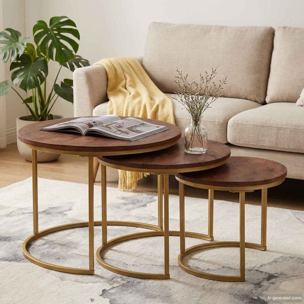 Nesting маси за кафе 3 pcs Масивно мангово дърво и стомана