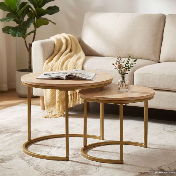 Nesting маси за кафе 2 pcs Масивно мангово дърво и стомана