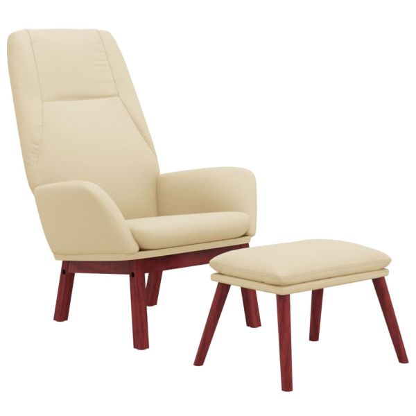 Релаксиращ стол с табуретка, кремав, текстил
